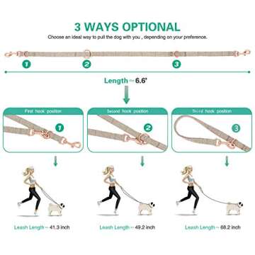 BYLEEDUR Heavy Duty Dog Collar and Leash (6.6') Set, Exceptionally Elegant with Rose Gold, 3 Adjustable Lengths & Timeless, Soft and Comfortable (L (15.7''-24''), Beige)