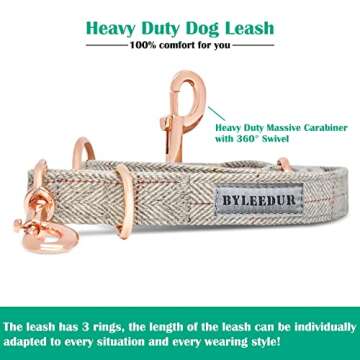 BYLEEDUR Heavy Duty Dog Collar and Leash (6.6') Set, Exceptionally Elegant with Rose Gold, 3 Adjustable Lengths & Timeless, Soft and Comfortable (L (15.7''-24''), Beige)