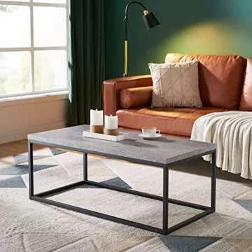 CENSI 40-Inch Concrete Coffee Table End Table for Living Room, Rectangle, Modern Industrial Style, Extra Thick Top, Wood and Metal (Grey Marble)