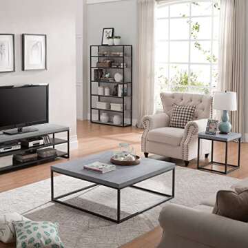 CENSI 40-Inch Concrete Coffee Table End Table for Living Room, Rectangle, Modern Industrial Style, Extra Thick Top, Wood and Metal (Grey Marble)