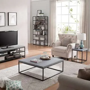 CENSI 40-Inch Concrete Coffee Table End Table for Living Room, Rectangle, Modern Industrial Style, Extra Thick Top, Wood and Metal (Grey Marble)