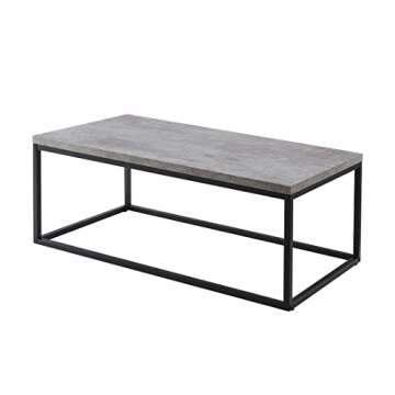 CENSI 40-Inch Concrete Coffee Table End Table for Living Room, Rectangle, Modern Industrial Style, Extra Thick Top, Wood and Metal (Grey Marble)