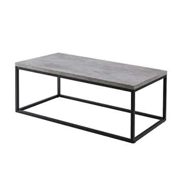 CENSI 40-Inch Concrete Coffee Table End Table for Living Room, Rectangle, Modern Industrial Style, Extra Thick Top, Wood and Metal (Grey Marble)