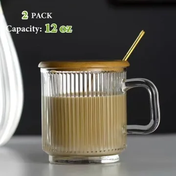 Stylish Mfacoy Glass Coffee Mug Set with Bamboo Lids