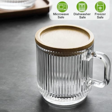 Stylish Mfacoy Glass Coffee Mug Set with Bamboo Lids
