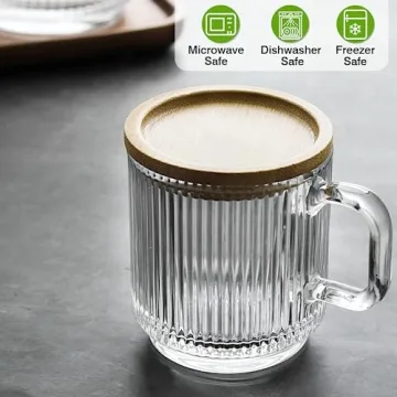 Stylish Mfacoy Glass Coffee Mug Set with Bamboo Lids