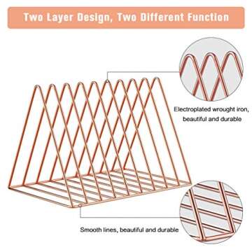 Files Folder Stand Desktop File Organizer, Triangle Wire Magazine Holder Book Shelf, 9 Slot File Sorter Eye-catching Decoration for Indoor Office Home, Photography props, Fashion in INS (Rose Gold)