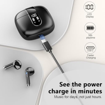 Wireless Earbuds with 56H Playtime and Waterproof Design