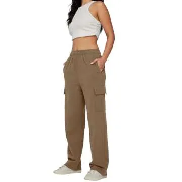 AUTOMET Womens Cargo Sweatpants Baggy Fleece High Waisted Joggers Sweat Pants Athletic Drawstring Casual Wide Leg Loose Fit Fall Pants with Pockets 2025 Coffee XS