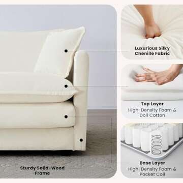 Miscoos Chenille Oversized Chair with Ottoman - 41.4”W Big Comfy Accent Chair and Ottoman Set, Lounge Chair for Living Room, Bedroom, Kids Room, Reading Nook, Family Room, Ivory Cream