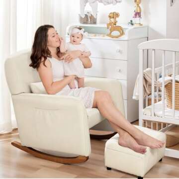 ALPHA HOME Rocking Chair with Lumbar Support for Nursery