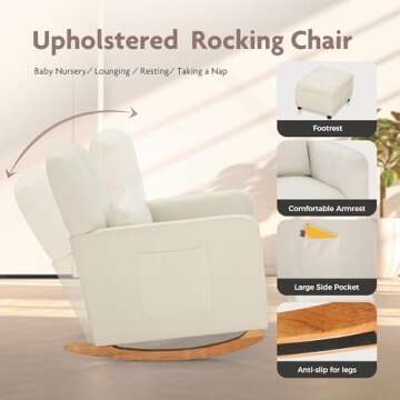 ALPHA HOME Rocking Chair with Lumbar Support for Nursery