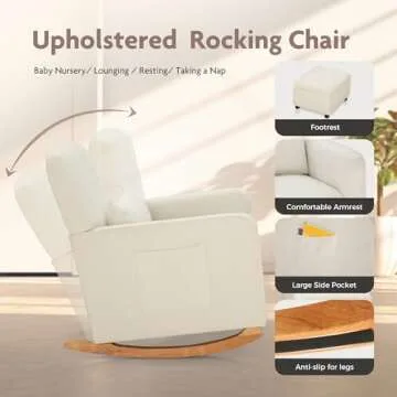 ALPHA HOME Rocking Chair with Lumbar Support for Nursery