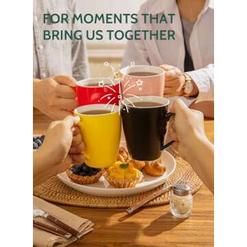 Sweese Porcelain Mugs - 12 Ounce for Coffee, Tea, Mocha and Mulled Drinks - Set of 6, Hot Assorted Colors