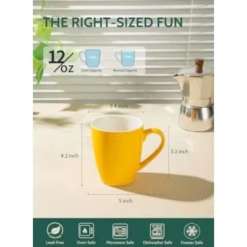 Sweese Porcelain Mugs - 12 Ounce for Coffee, Tea, Mocha and Mulled Drinks - Set of 6, Hot Assorted Colors