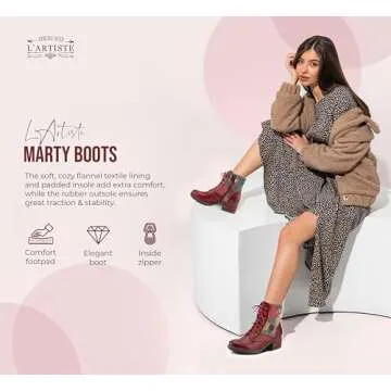 Spring Step Flexus Marty Boots for Women - Ladies Boots with Cozy Flannel Textile Lining - Women's Ankle Boots with Zipper Closure - Black EU 40 / US 9