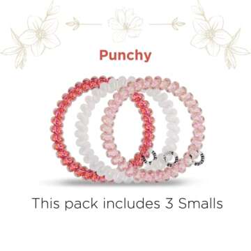 TELETIES - Small Spiral Hair Coils - Spring Collection - Ponytail Holder Hair Ties for Women - Phone Cord Hair Ties - Strong Grip, No Rip, Water Resistant, No Crease - 3 pack - Punchy