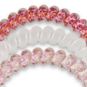 TELETIES - Small Spiral Hair Coils - Spring Collection - Ponytail Holder Hair Ties for Women - Phone Cord Hair Ties - Strong Grip, No Rip, Water Resistant, No Crease - 3 pack - Punchy