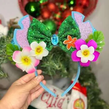 Bmobuo Moana Mouse Ears Headband, Colorful Flower Headband for Adult Women, Costume Headwear for Theme Party, Princess Cosplay, Hawaii Party, Birthday Party