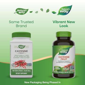 Nature's Way Cayenne Pepper, Traditional Digestion and Circulation Support*, Naturally-occurring Capsaicin, Non-GMO Project Verified, Gluten Free, 180 Vegetarian Capsules (Packaging May Vary)