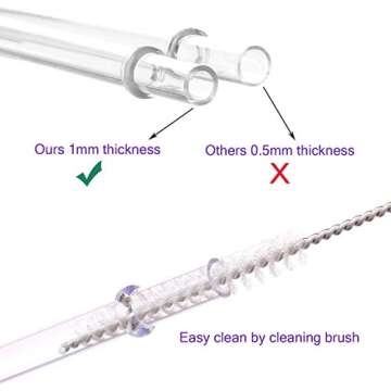 DAKOUFISH 9 Inch Black Reusable Plastic Replacement Drinking Straws for 16 oz 20 oz Mason Jar,Tumblers, Set of 12 Pcs Straws with Cleaning Brush (9inch,Black)