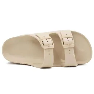 L LOUBIT Women Cloud Slides with Arch Support Pillow Soft Adjustable Buckle Platform Sandals Lightweight Summer Beach Slippers Non-Slip Shower Shoes Khaki 37