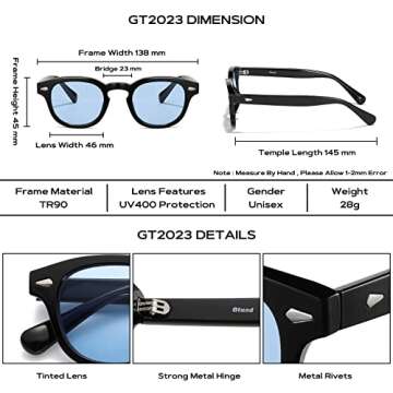 Gtand Unisex Vintage Retro Round Style Tinted Sunglasses For Men Women Fashion Circle Sun Glasses 46mm
