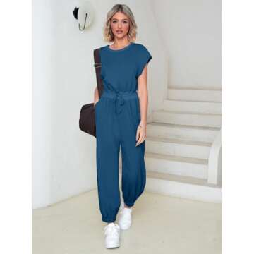 Glamaker Women's Casual Sleeveless One Piece Jumpsuits Loose Open Back Workout Onesie Summer Outfits With Pockets(Dark Blue M)