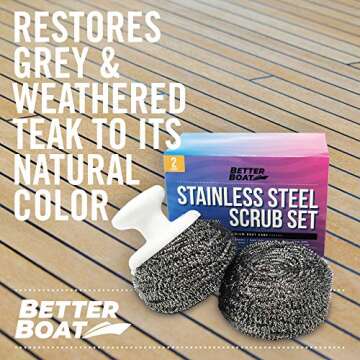 Stainless Steel Scrubber Set, Marine Grade Steel Wool Scouring Pads with Brush Handle, Heavy Duty Cl...