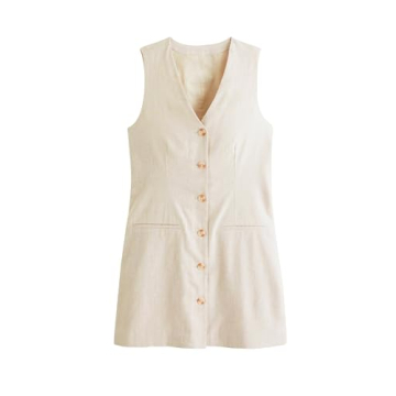 IMCTAH Womens Cotton Linen Vest Mini Dress Summer Fashion