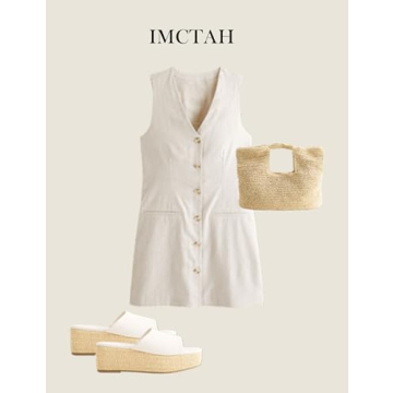 IMCTAH Womens Cotton Linen Vest Mini Dress Summer Fashion
