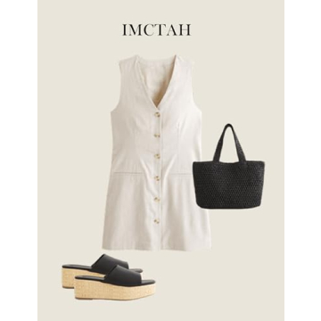 IMCTAH Womens Cotton Linen Vest Mini Dress Summer Fashion
