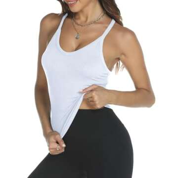 Trendy Queen Womens Ribbed Tank Tops Racerback Summer Basic Camisole V Neck Going Out Slim Fit Fashi...