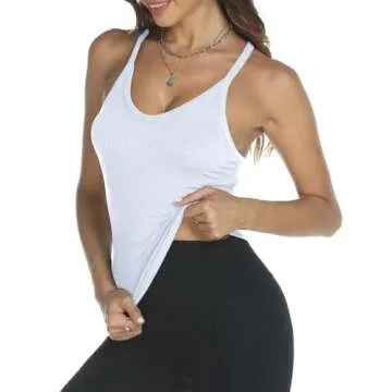 Trendy Queen Womens Ribbed Tank Tops Racerback Summer Basic Camisole V Neck Going Out Slim Fit Fashi...