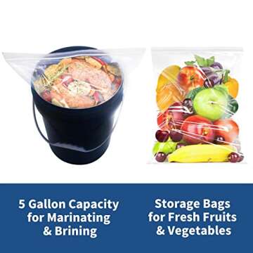 Xsourcer Zipper Storage Bags, Pack of 12, 5 Gallon Reclosable Food Storage Bag, Great Storage for Fo...