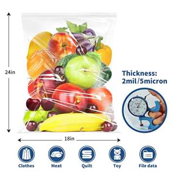 Xsourcer Zipper Storage Bags, Pack of 12, 5 Gallon Reclosable Food Storage Bag, Great Storage for Food, Clothing, Office Supplies & Travel Essential, 2 Mil Thick, Size 18"x 24"