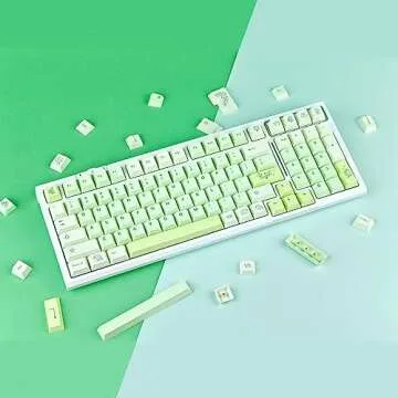GEKUCAP 143 Keys Green Custom Keycaps, Ginkgo Botanical Garden Keycaps Cherry Profile, PBT Dye Sublimation Keycap Set for Cherry Gateron MX Switches Mechanical Keyboards