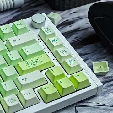 GEKUCAP 143 Keys Green Custom Keycaps, Ginkgo Botanical Garden Keycaps Cherry Profile, PBT Dye Sublimation Keycap Set for Cherry Gateron MX Switches Mechanical Keyboards