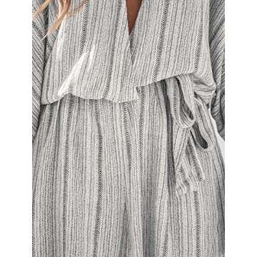 CUPSHE Summer Women Belted Striped Romper Deep V Neck Dolman Sleeves Jumpsuit Wide Leg Jumpsuits,M