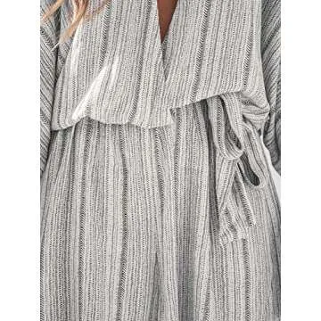 CUPSHE Summer Women Belted Striped Romper Deep V Neck Dolman Sleeves Jumpsuit Wide Leg Jumpsuits,M