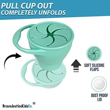 BraveJusticeKidsCo | Snack Attack Snack Cup | Collapsible Silicone Snack Container | Toddler and Baby Snack Catcher Lid (Island Paradise)