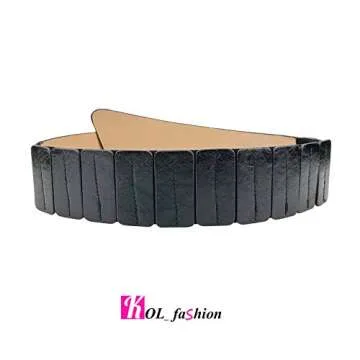 Women's Fashion Vintage Wide Waist Belt Elastic Stretch Cinch Belts With Interlock Buckle, Black, One Size