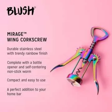Blush Winged Corkscrew, Iridescent Bottle Opener, Cork Remover, Rainbow Wine Gift Accessory, Mirage, Set of 1