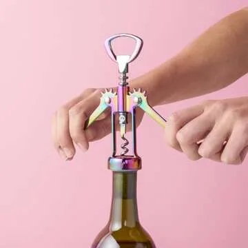 Blush Winged Corkscrew, Iridescent Bottle Opener, Cork Remover, Rainbow Wine Gift Accessory, Mirage, Set of 1