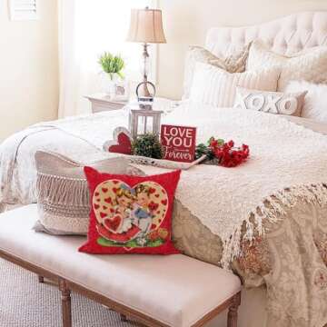 PANDICORN Valentines Pillow Covers 18X18 Inch Set of 4 Love Heart Vintage Valentines Day Decor Anniv...