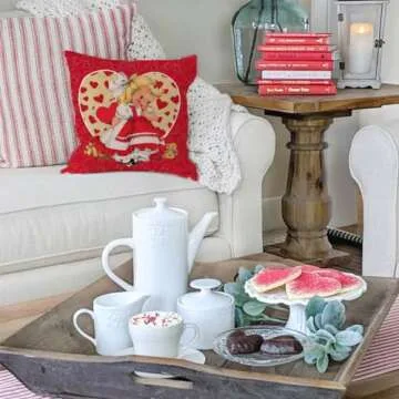 PANDICORN Valentines Pillow Covers 18X18 Inch Set of 4 Love Heart Vintage Valentines Day Decor Anniversary Retro Red Decorative Throw Pillow Case Outdoor Decorations for Home Sofa Couch Living Room