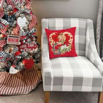 PANDICORN Valentines Pillow Covers 18X18 Inch Set of 4 Love Heart Vintage Valentines Day Decor Anniversary Retro Red Decorative Throw Pillow Case Outdoor Decorations for Home Sofa Couch Living Room