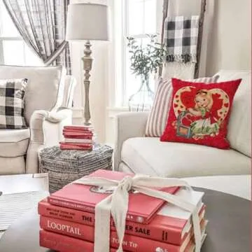 PANDICORN Valentines Pillow Covers 18X18 Inch Set of 4 Love Heart Vintage Valentines Day Decor Anniversary Retro Red Decorative Throw Pillow Case Outdoor Decorations for Home Sofa Couch Living Room