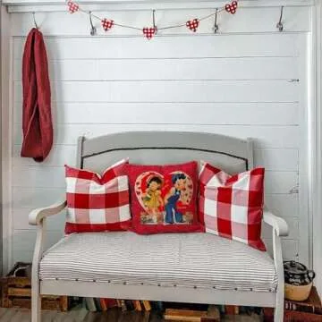 PANDICORN Valentines Pillow Covers 18X18 Inch Set of 4 Love Heart Vintage Valentines Day Decor Anniversary Retro Red Decorative Throw Pillow Case Outdoor Decorations for Home Sofa Couch Living Room