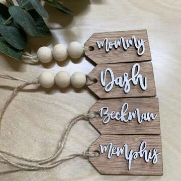 Beads Available, Personalized tags, Stocking tags personalized, Wooden Tags with beads, Wooden tags with holes, Personalized tags for gifts, Wooden name tags personalized, Party tags, Wooden name tags